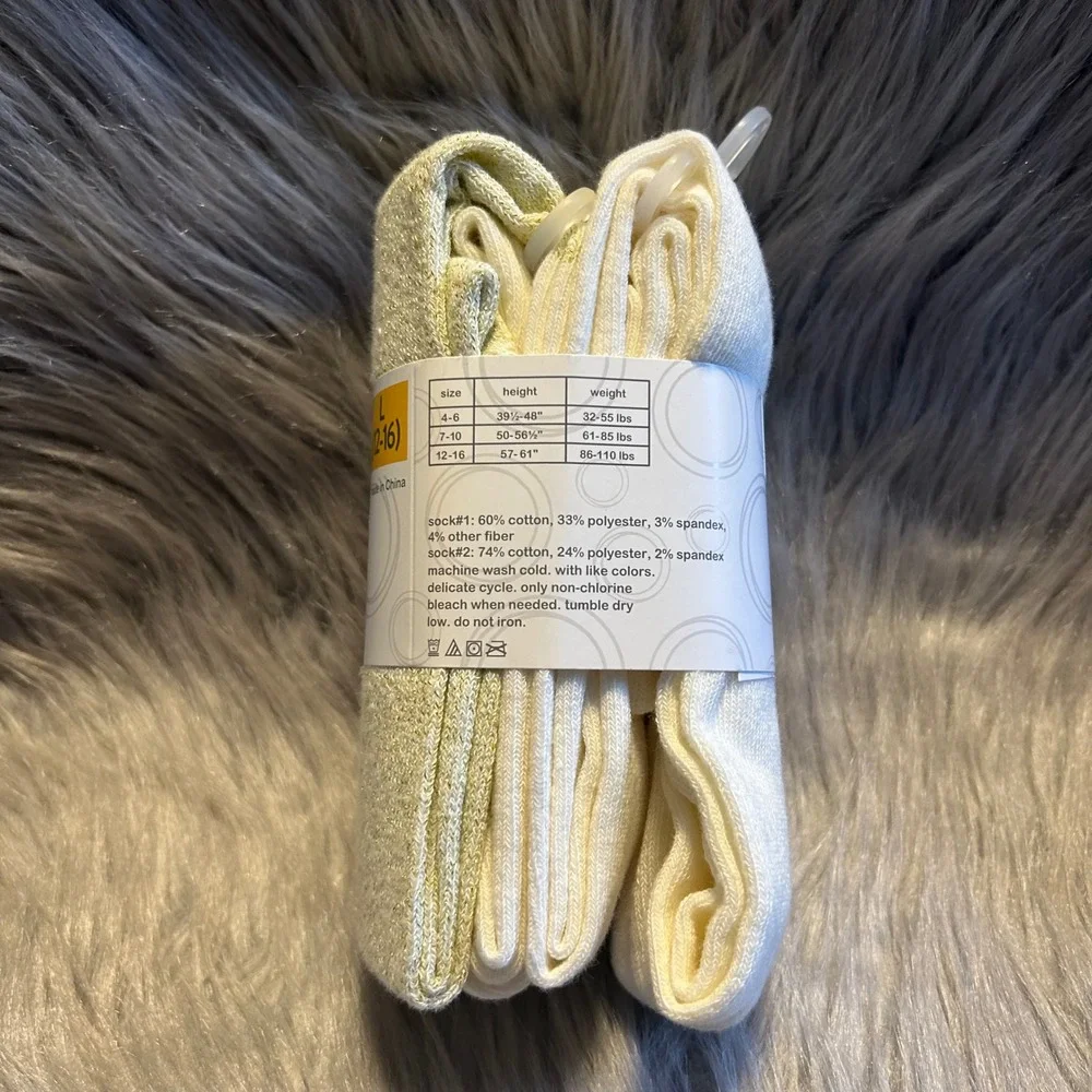 Wonder Nation Footed Tights Girl Size Large (12-16) White Gold Dress Bottoms